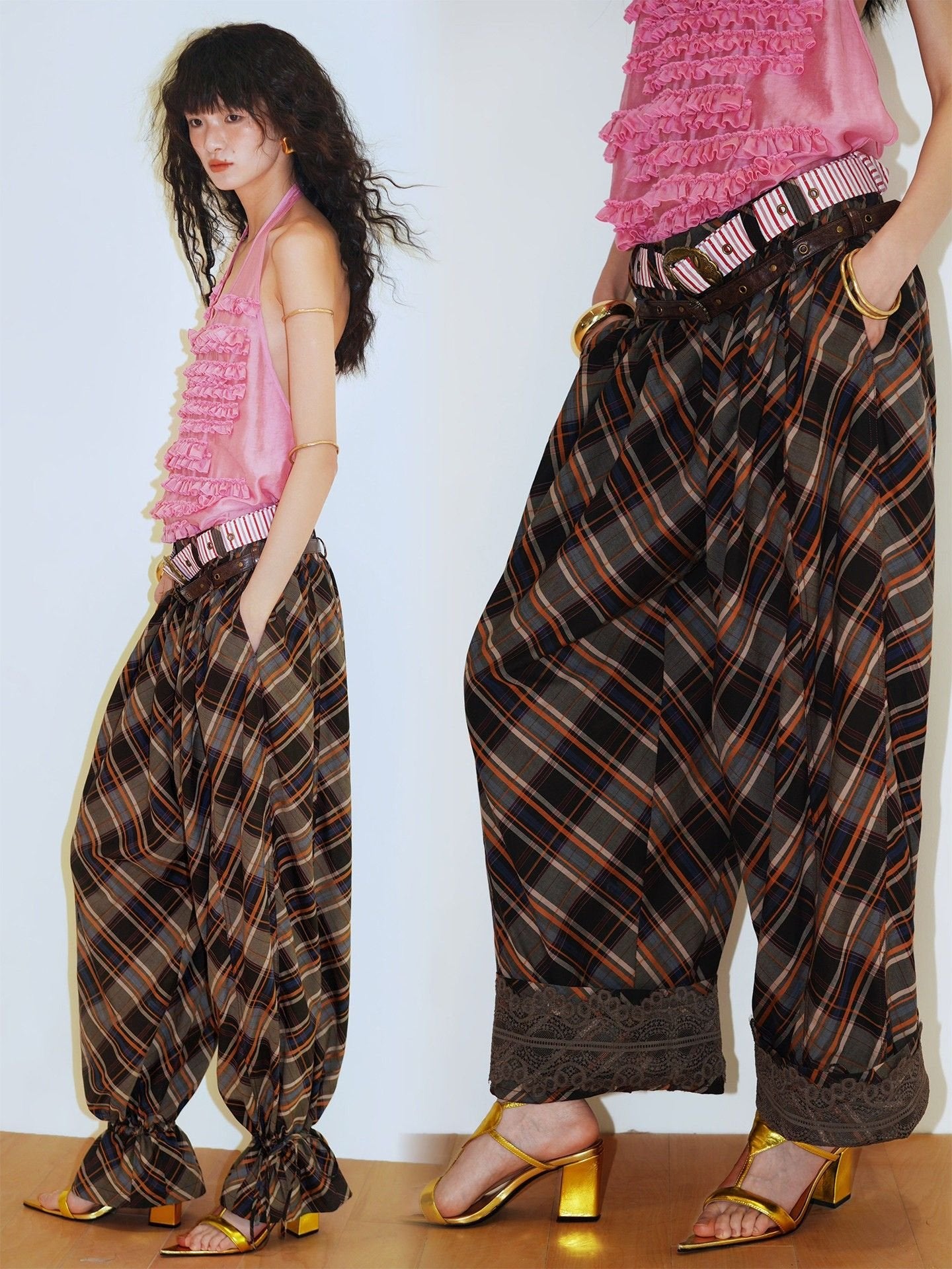 badtaste_Plaid_Vintage_Balloon_Cuffed_Low_Waist_Women's_Cotton_Wide-leg_Pants_1047009812926_MISSTT