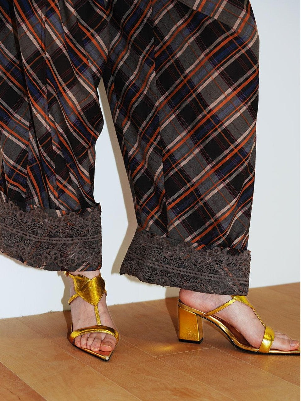 badtaste Plaid Vintage Balloon Cuffed Low Waist Women's Cotton Wide-leg Pants