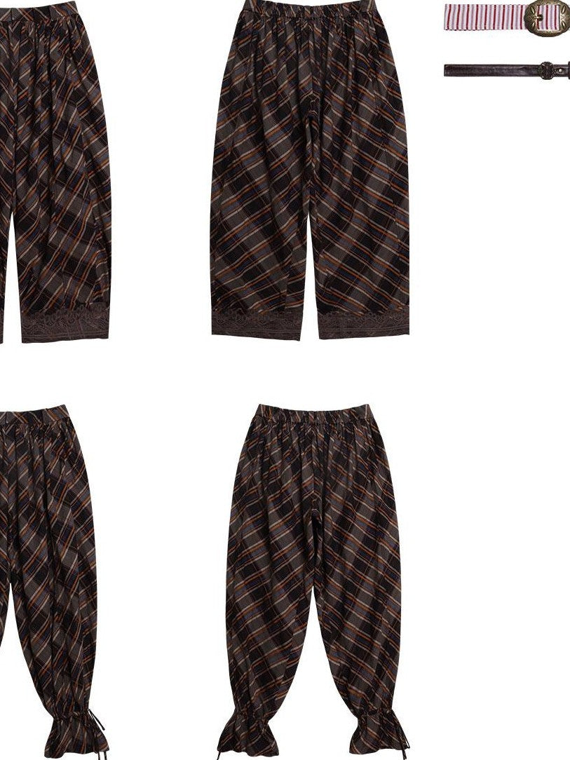 badtaste Plaid Vintage Balloon Cuffed Low Waist Women's Cotton Wide-leg Pants