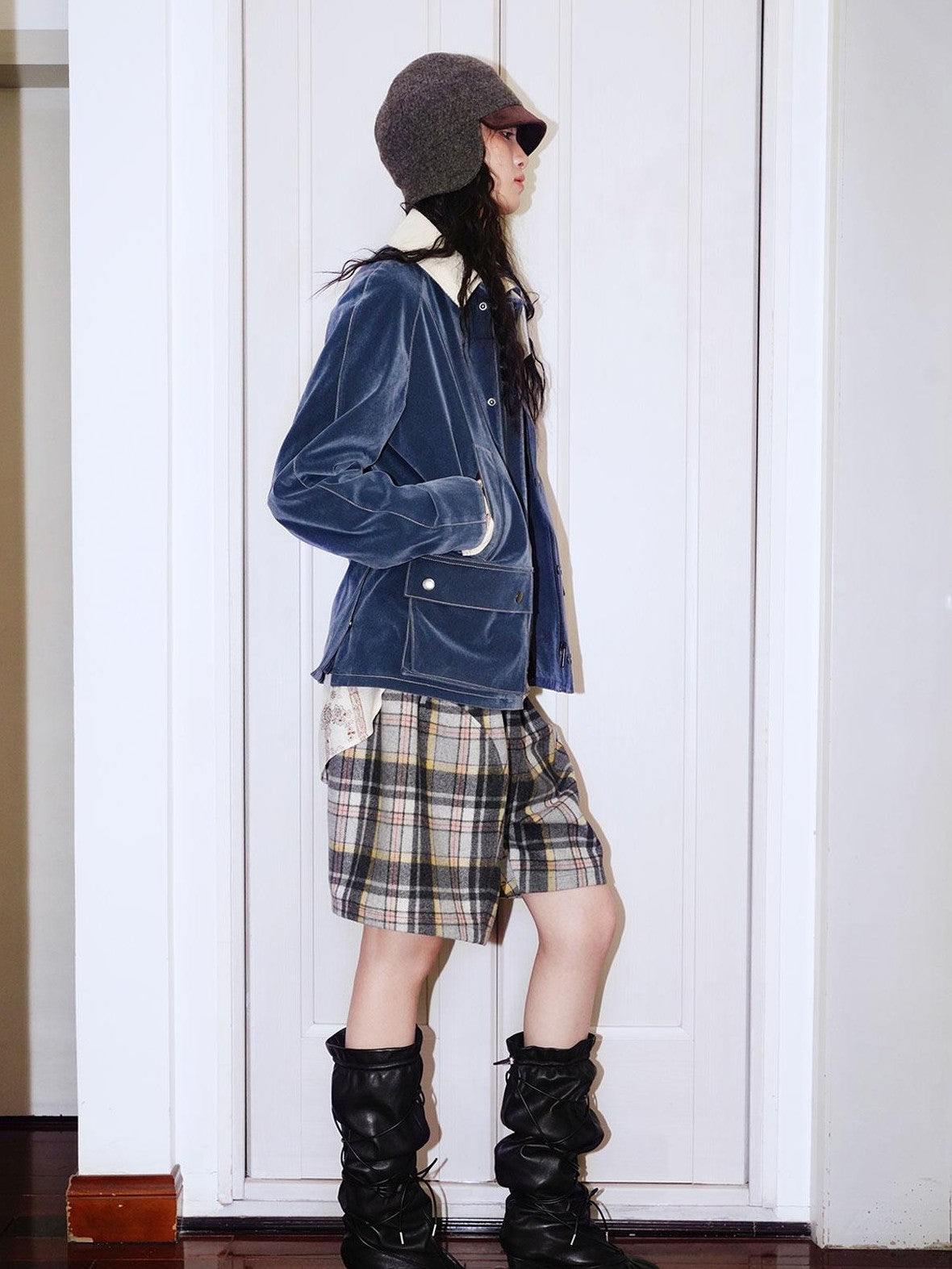 badtaste Plaid Vintage Wide Leg Lantern Women's Wool Blend Culotte Shorts