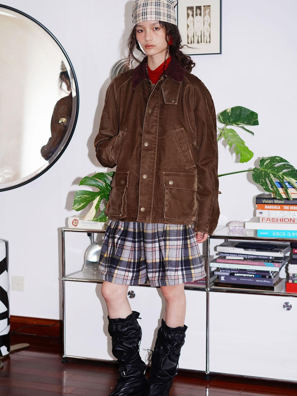 badtaste Plaid Vintage Wide Leg Lantern Women's Wool Blend Culotte Shorts