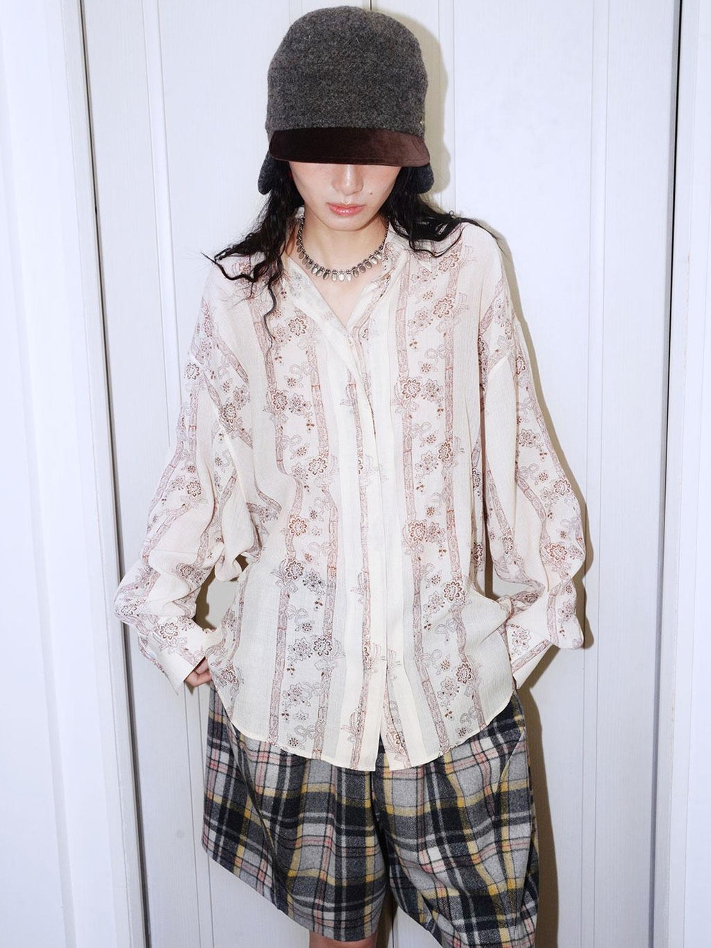 badtaste Plaid Vintage Wide Leg Lantern Women's Wool Blend Culotte Shorts