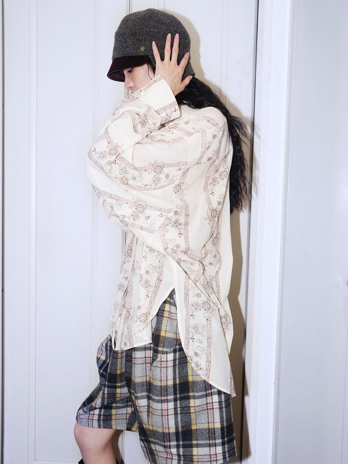 badtaste Plaid Vintage Wide Leg Lantern Women's Wool Blend Culotte Shorts