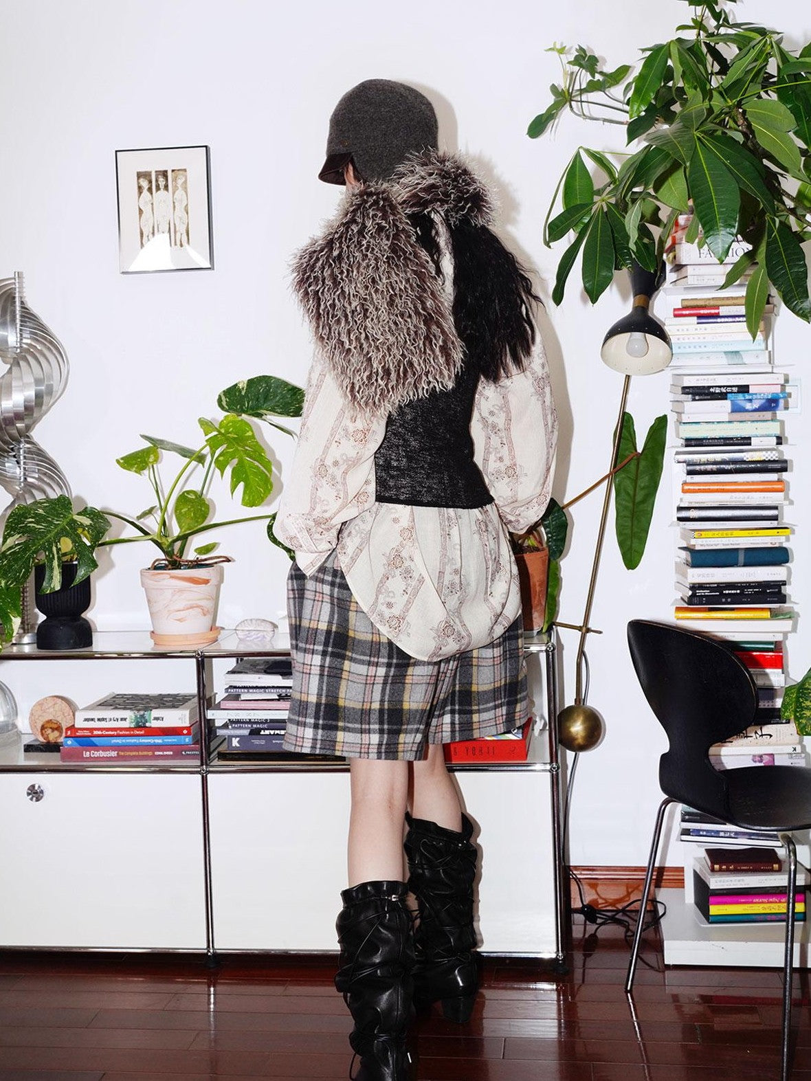 badtaste Plaid Vintage Wide Leg Lantern Women's Wool Blend Culotte Shorts