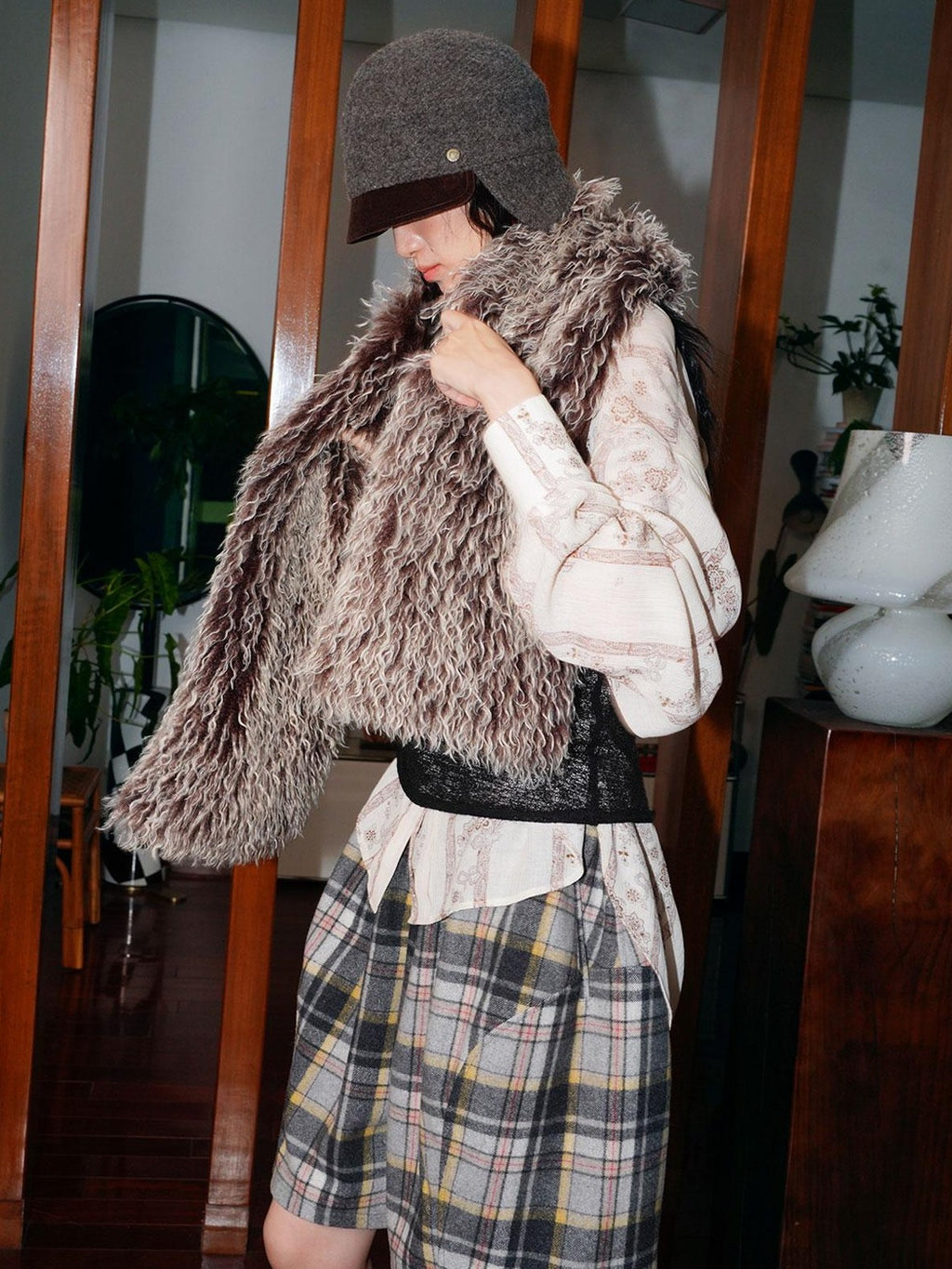 badtaste Plaid Vintage Wide Leg Lantern Women's Wool Blend Culotte Shorts