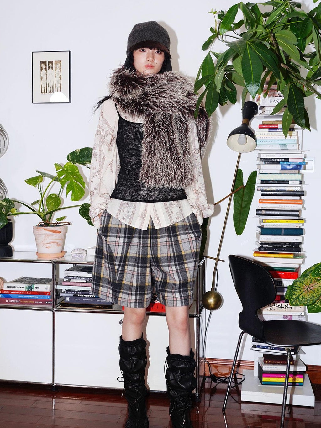 badtaste Plaid Vintage Wide Leg Lantern Women's Wool Blend Culotte Shorts