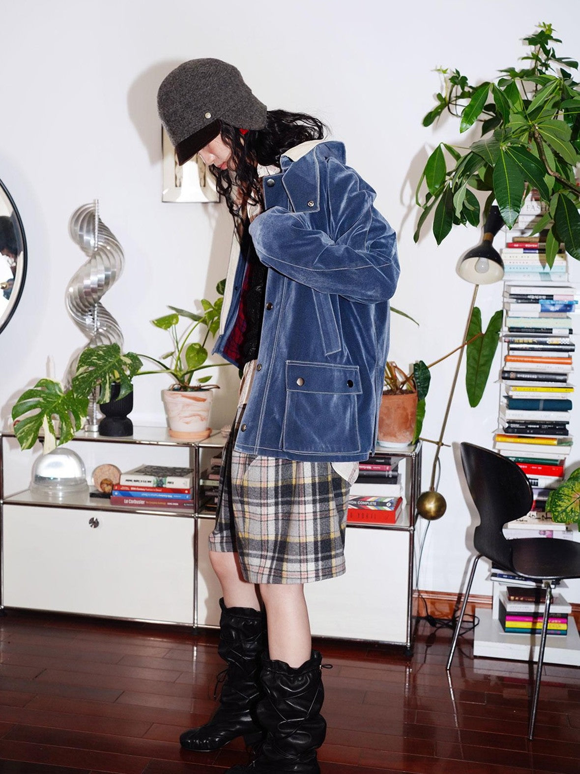 badtaste Plaid Vintage Wide Leg Lantern Women's Wool Blend Culotte Shorts