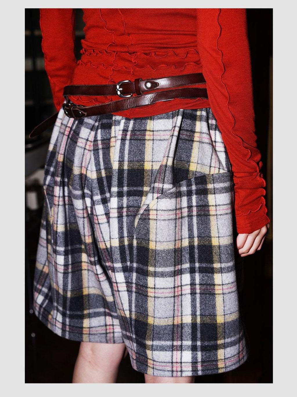 badtaste Plaid Vintage Wide Leg Lantern Women's Wool Blend Culotte Shorts