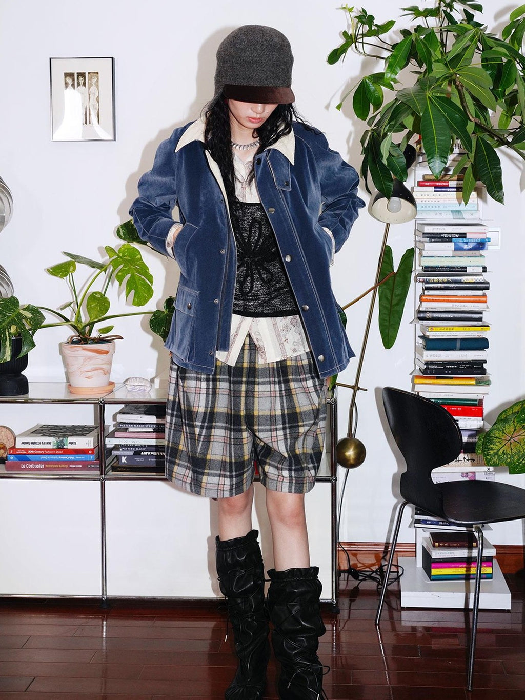 badtaste Plaid Vintage Wide Leg Lantern Women's Wool Blend Culotte Shorts