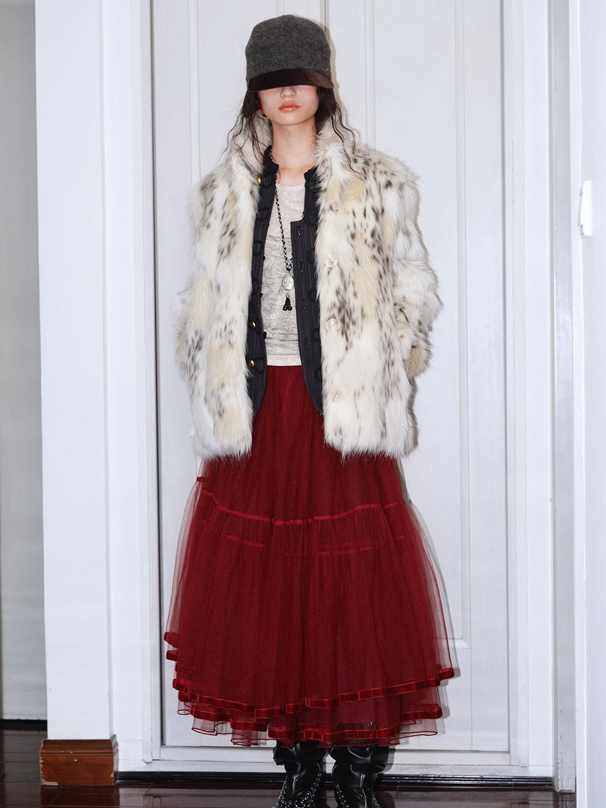 badtaste Plush Faux Bobcat Vintage Short Stand Collar Loose Women's Faux Fur Coats