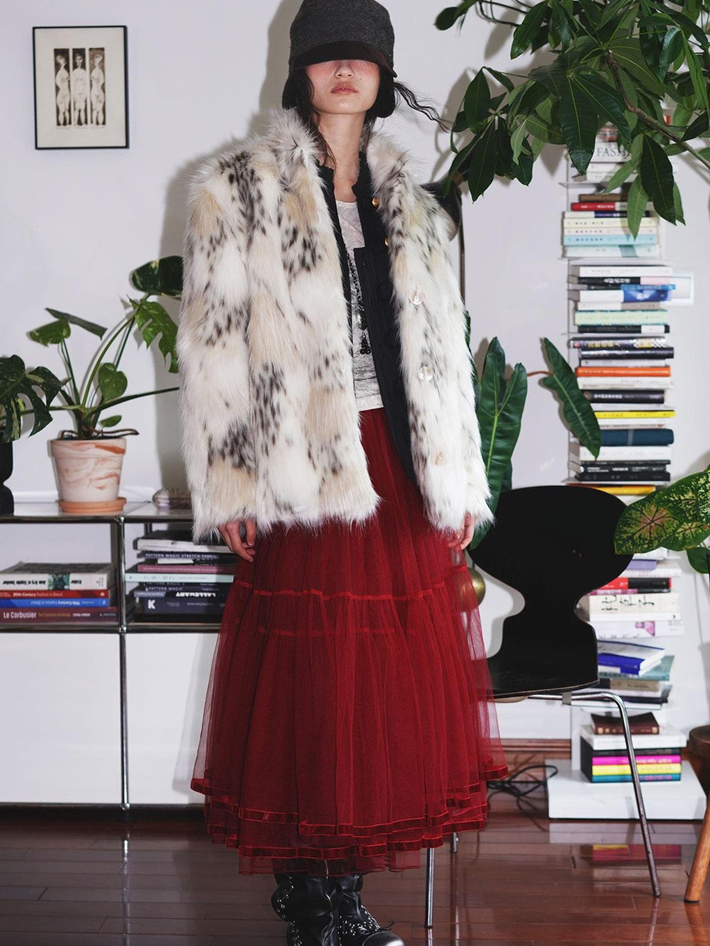 badtaste Plush Faux Bobcat Vintage Short Stand Collar Loose Women's Faux Fur Coats