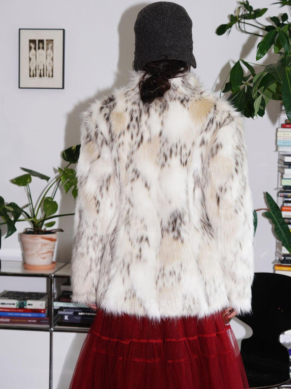 badtaste Plush Faux Bobcat Vintage Short Stand Collar Loose Women's Faux Fur Coats
