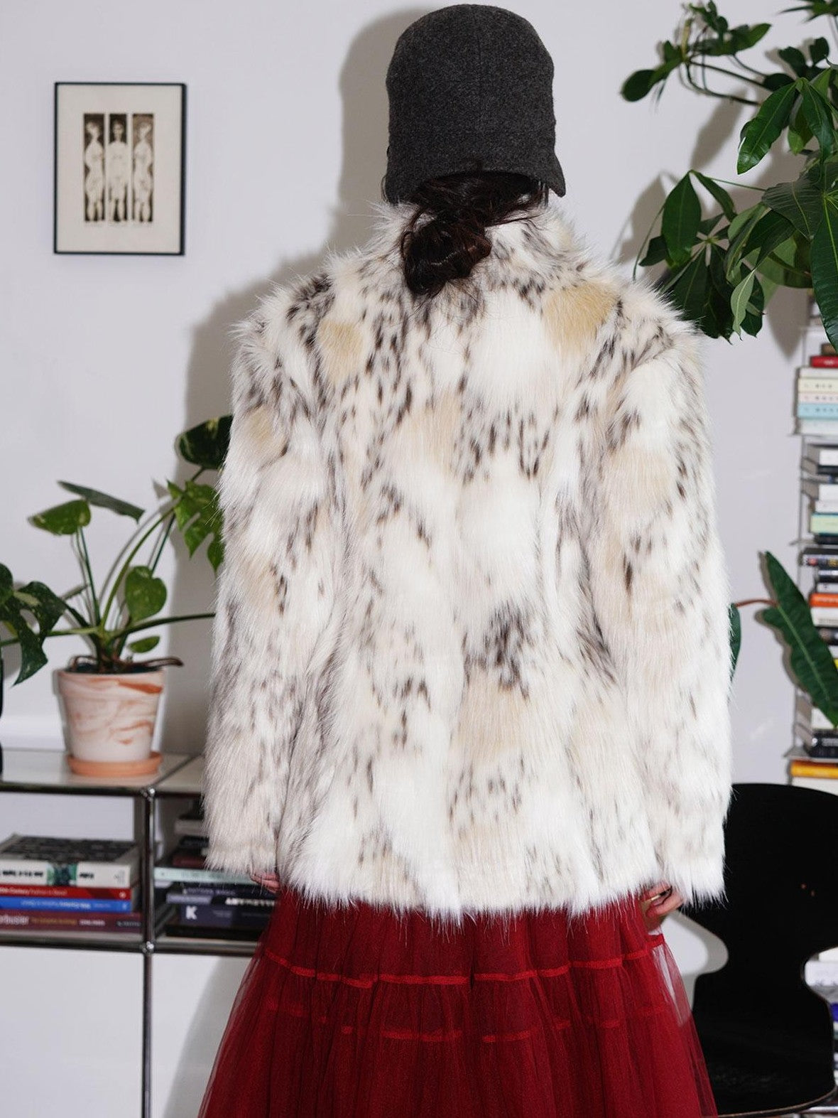 badtaste Plush Faux Bobcat Vintage Short Stand Collar Loose Women's Faux Fur Coats