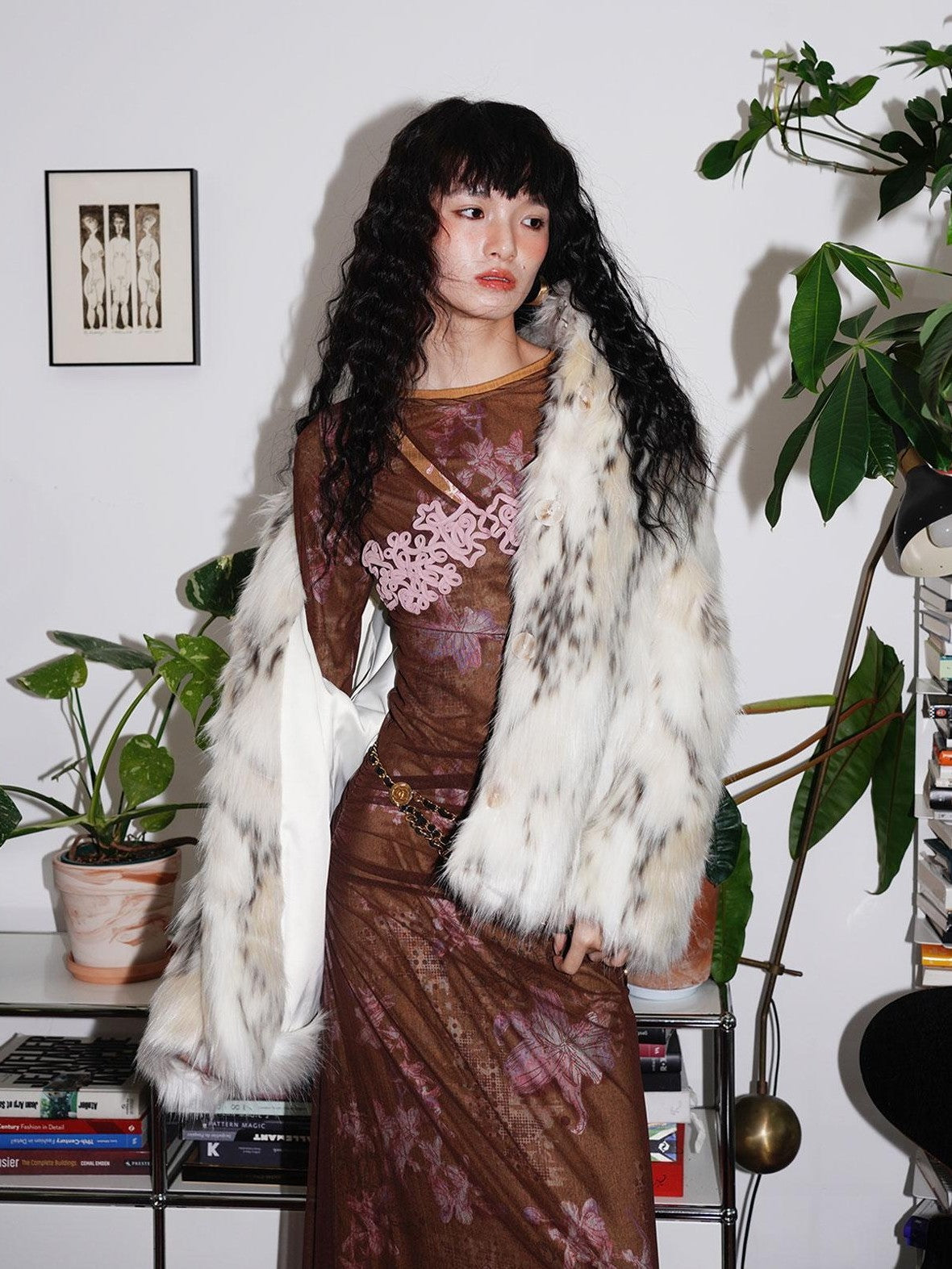 badtaste Plush Faux Bobcat Vintage Short Stand Collar Loose Women's Faux Fur Coats