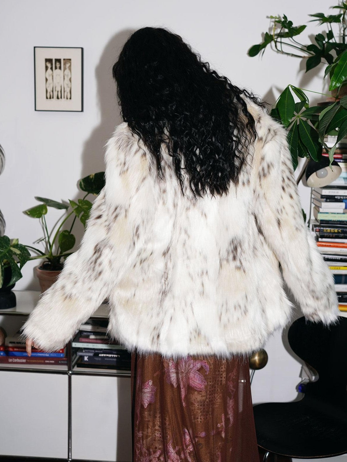 badtaste Plush Faux Bobcat Vintage Short Stand Collar Loose Women's Faux Fur Coats