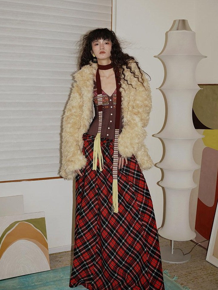 badtaste Plush Rose Rosette Vintage Mid Length Women's Eco Faux Fur Coats