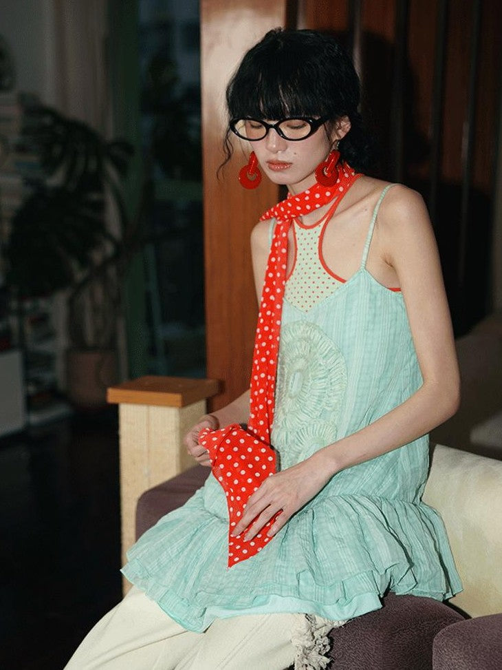 badtaste Polka Dot Colorblock Multiway Waist Tie Women's Silk Scarves & Shawls