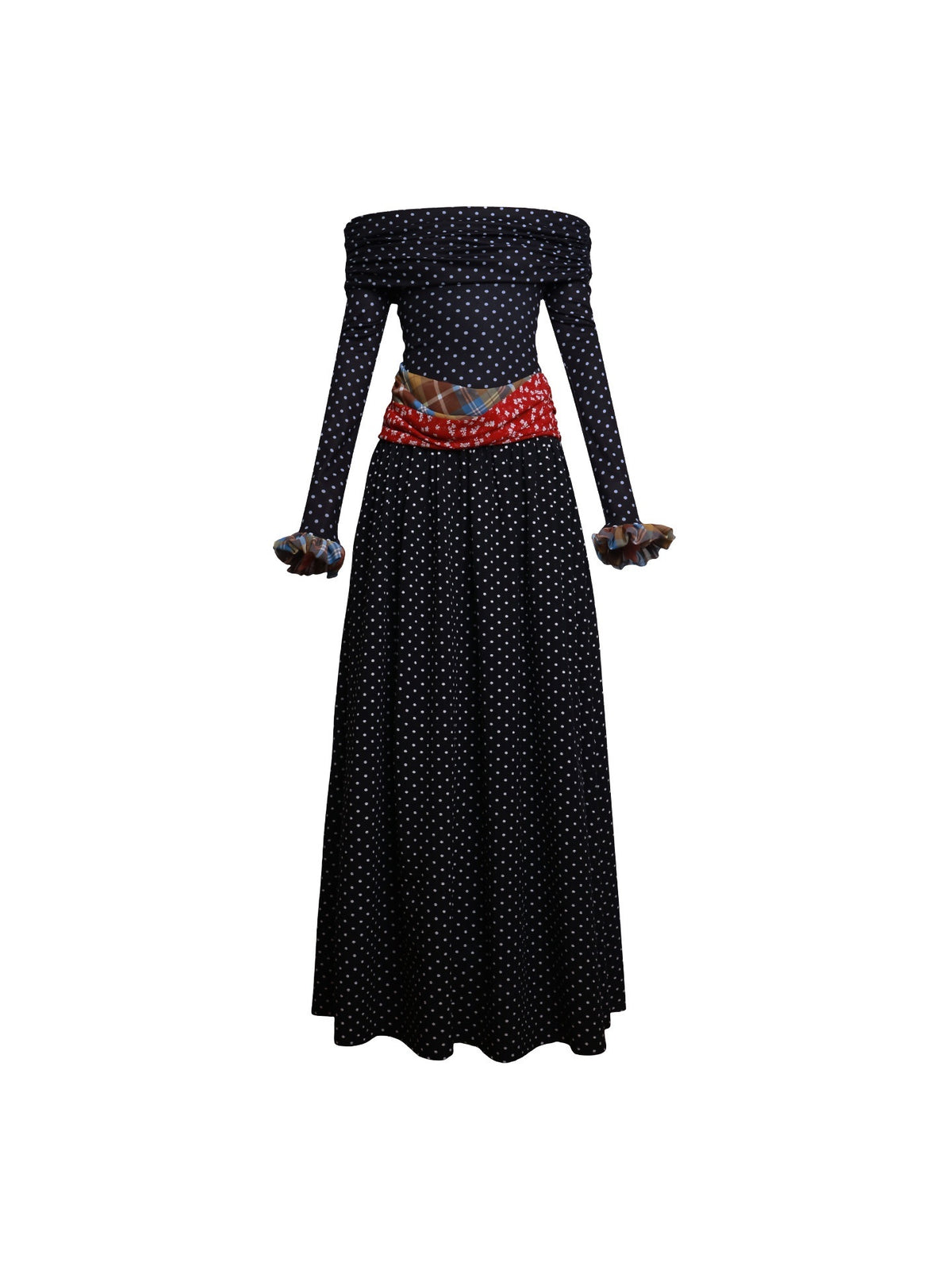badtaste_Polka_Dot_Colorblock_Off_Shoulder_Vintage_Women's_Strapless_Maxi_Dresses_971098630672_MISSTT