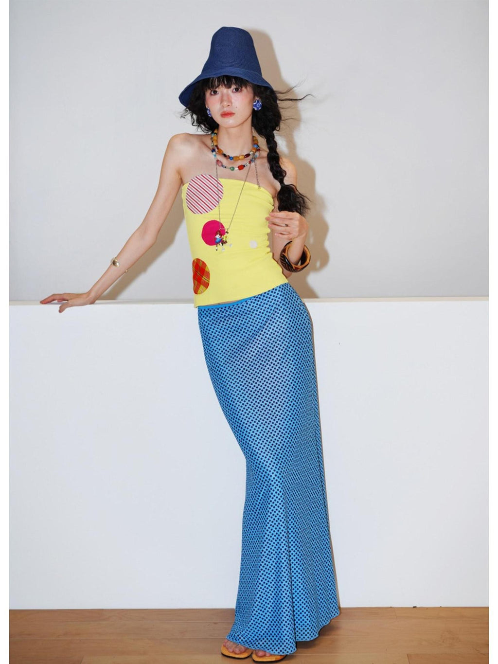 badtaste Polka Dot Contrast Print Mesh Tulle Slim Fit Women's Mermaid Skirts