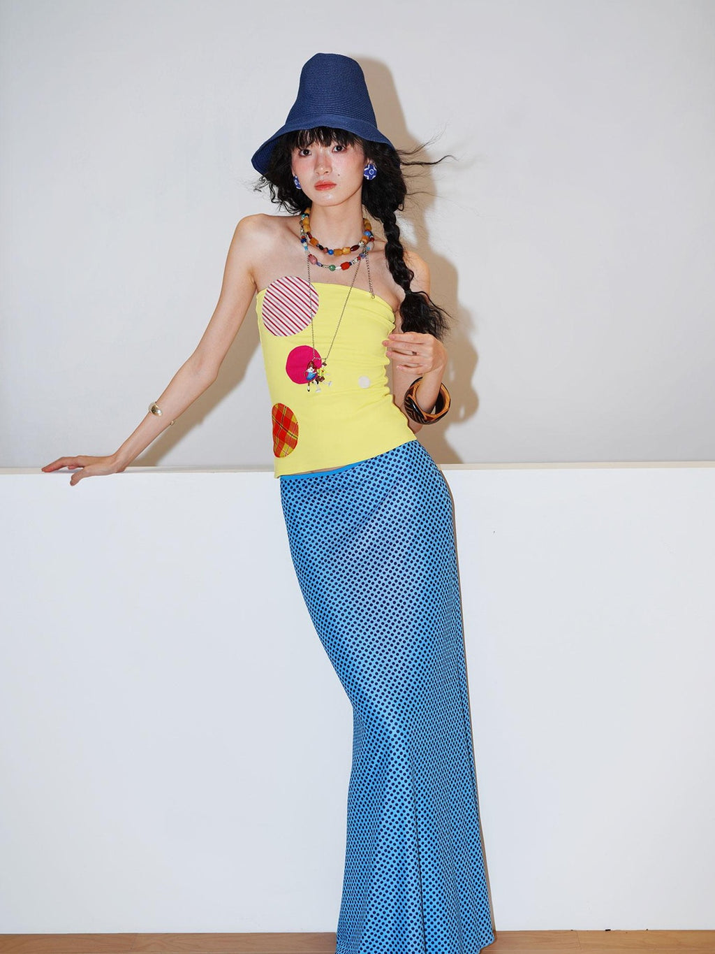 badtaste Polka Dot Contrast Print Mesh Tulle Slim Fit Women's Mermaid Skirts