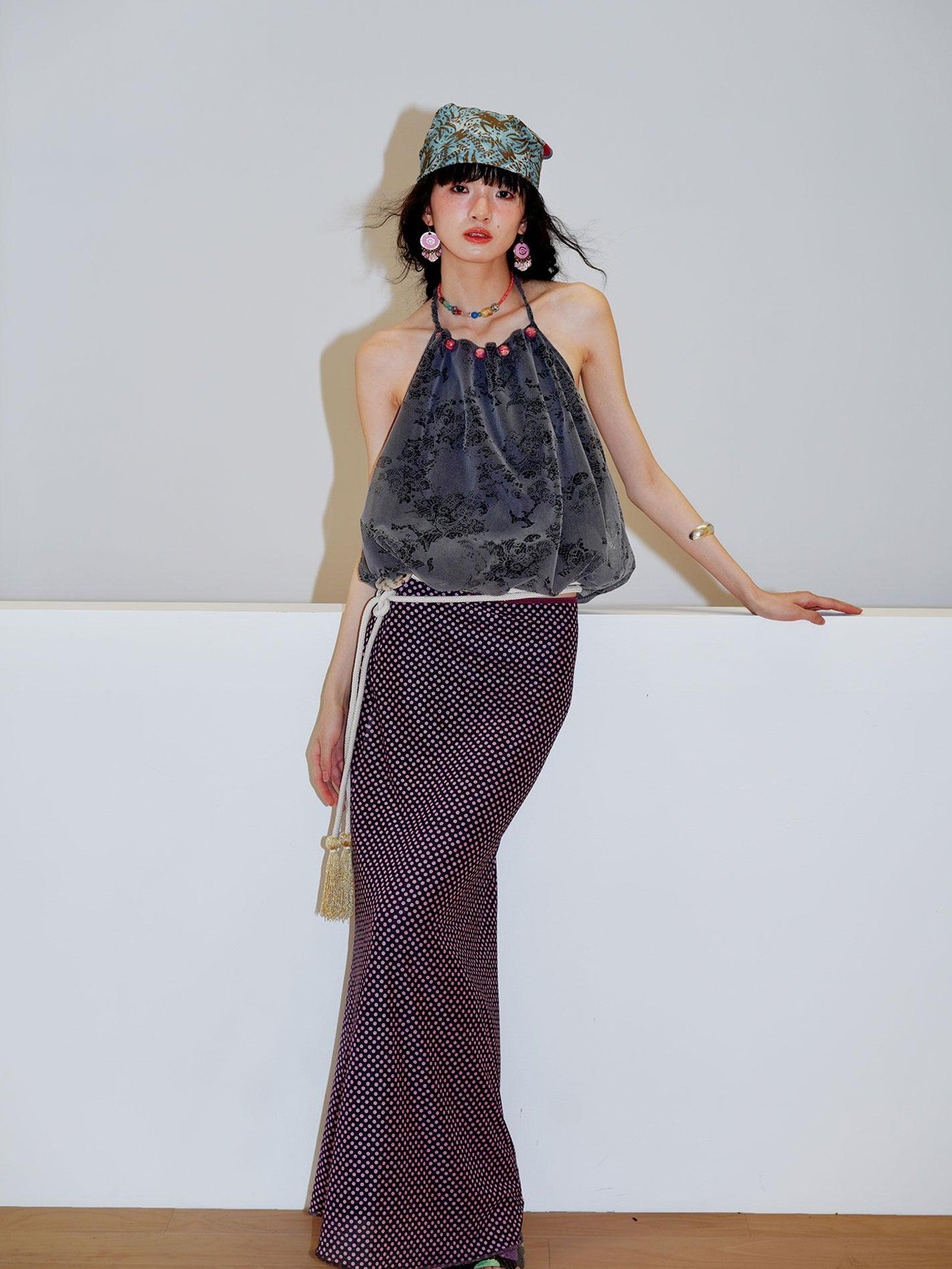 badtaste Polka Dot Contrast Print Mesh Tulle Slim Fit Women's Mermaid Skirts
