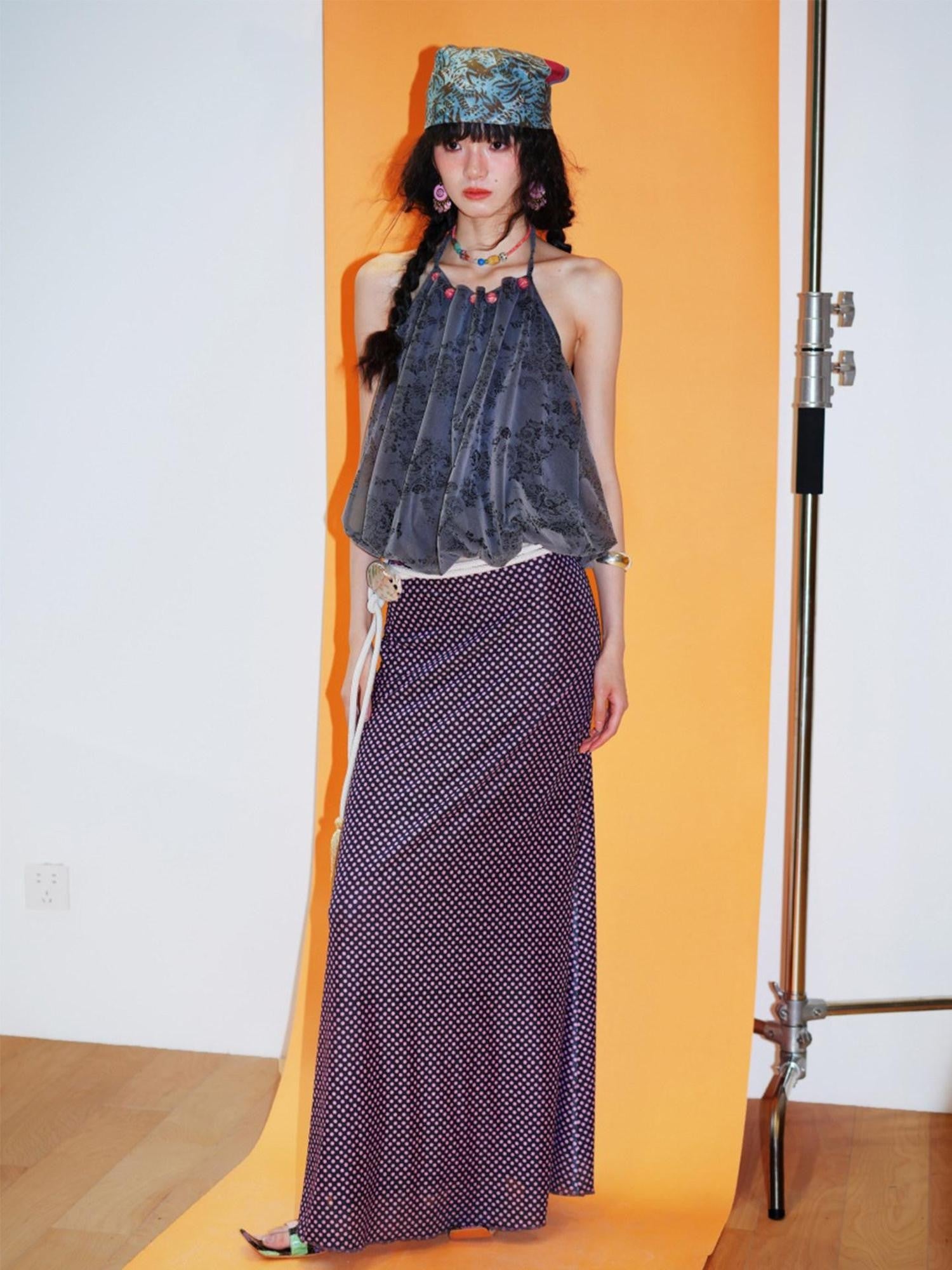 badtaste Polka Dot Contrast Print Mesh Tulle Slim Fit Women's Mermaid Skirts