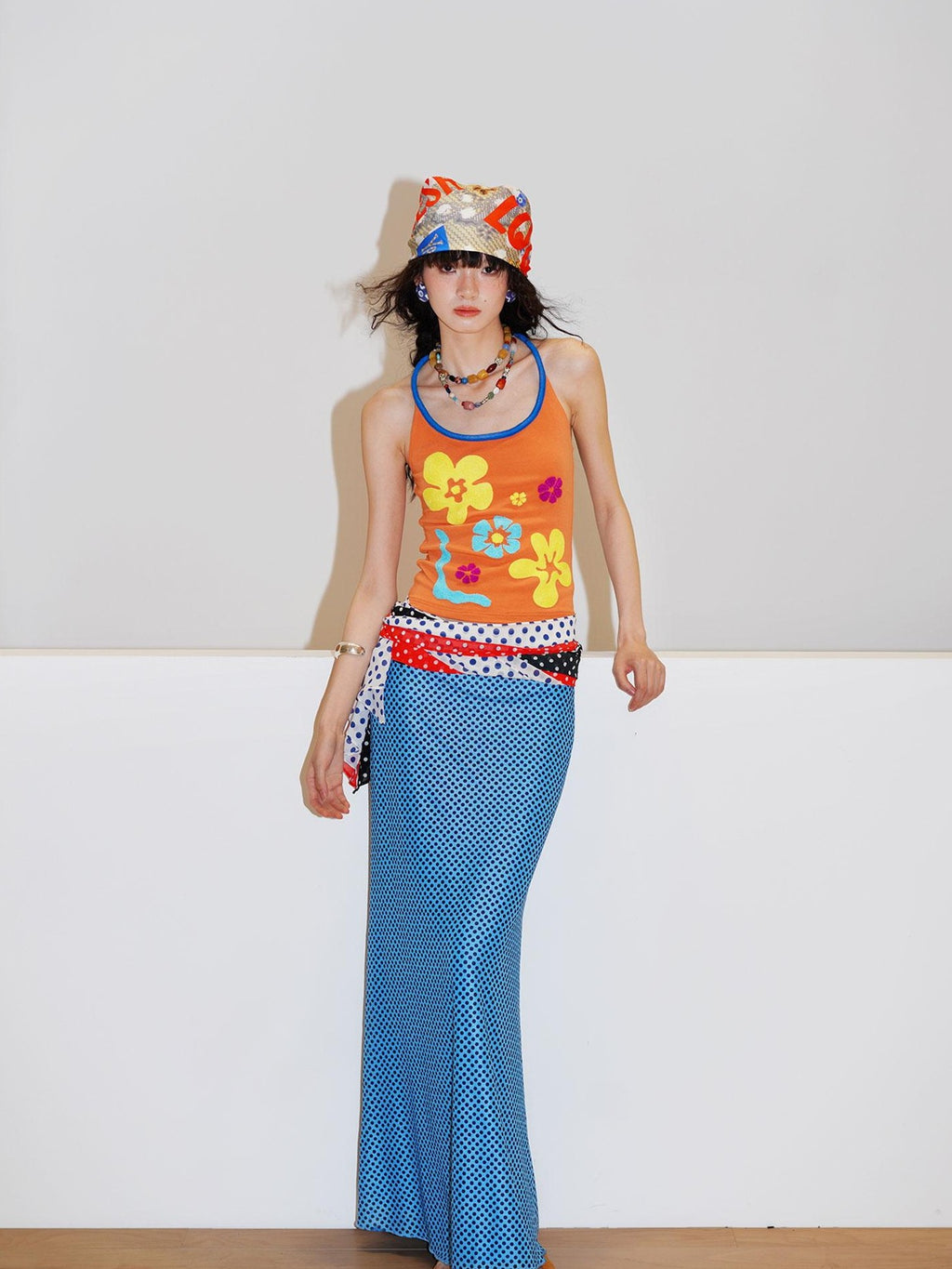 badtaste Polka Dot Contrast Print Mesh Tulle Slim Fit Women's Mermaid Skirts