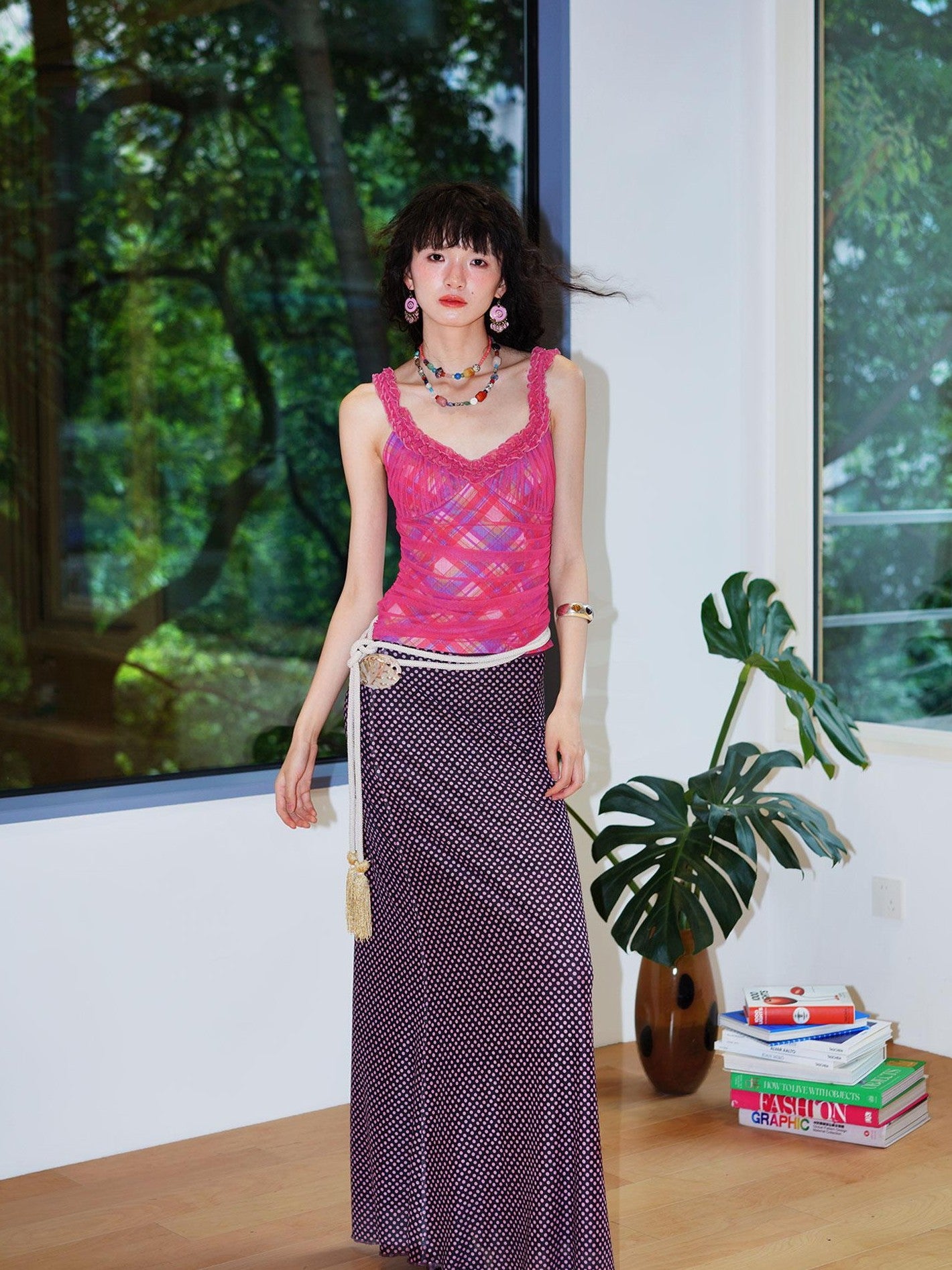 badtaste Polka Dot Contrast Print Mesh Tulle Slim Fit Women's Mermaid Skirts