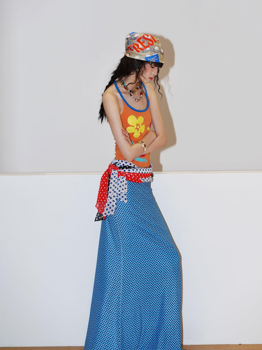badtaste Polka Dot Contrast Print Mesh Tulle Slim Fit Women's Mermaid Skirts