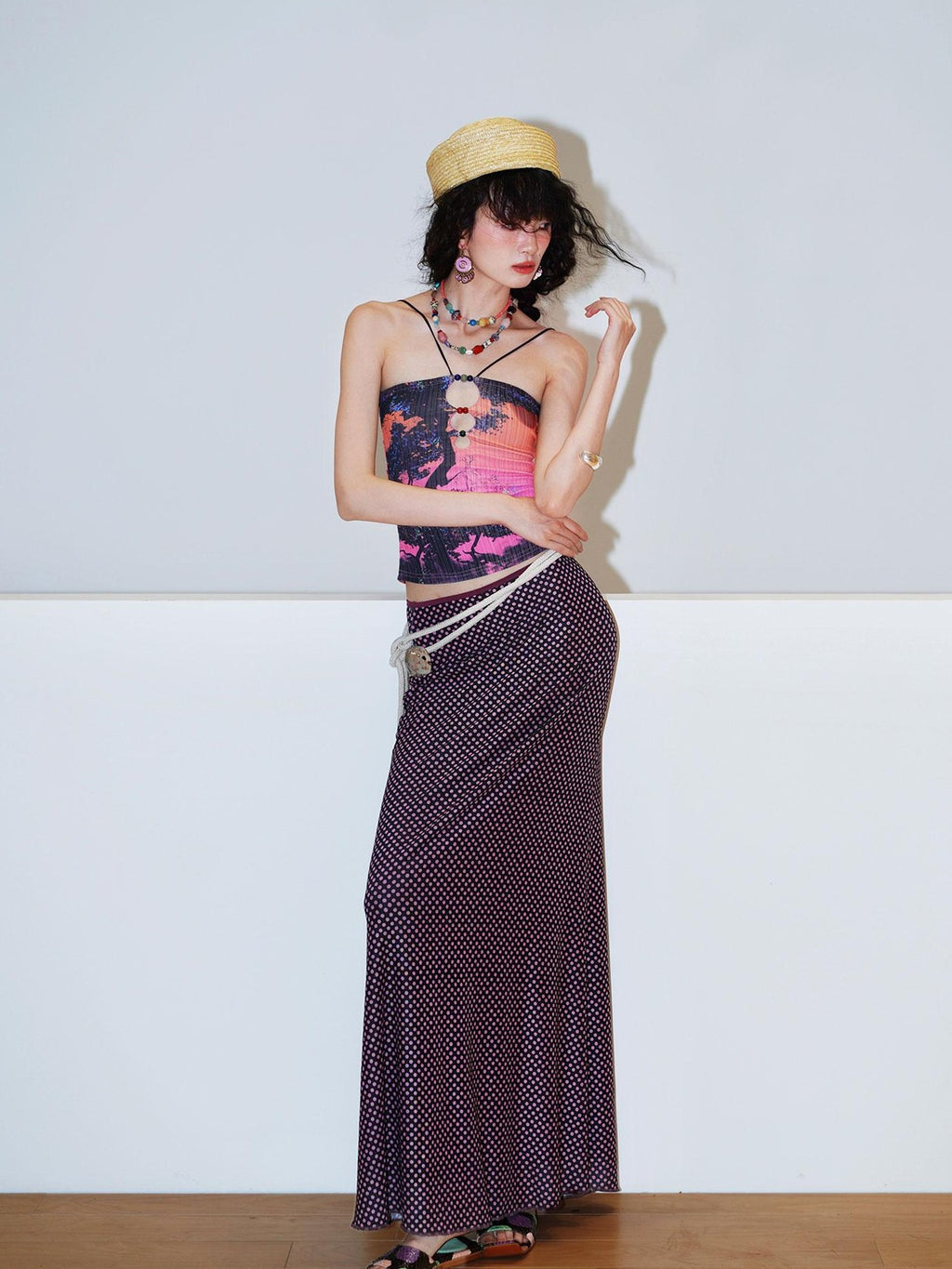 badtaste Polka Dot Contrast Print Mesh Tulle Slim Fit Women's Mermaid Skirts