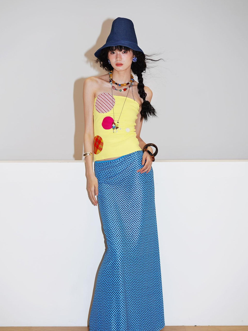 badtaste Polka Dot Contrast Print Mesh Tulle Slim Fit Women's Mermaid Skirts