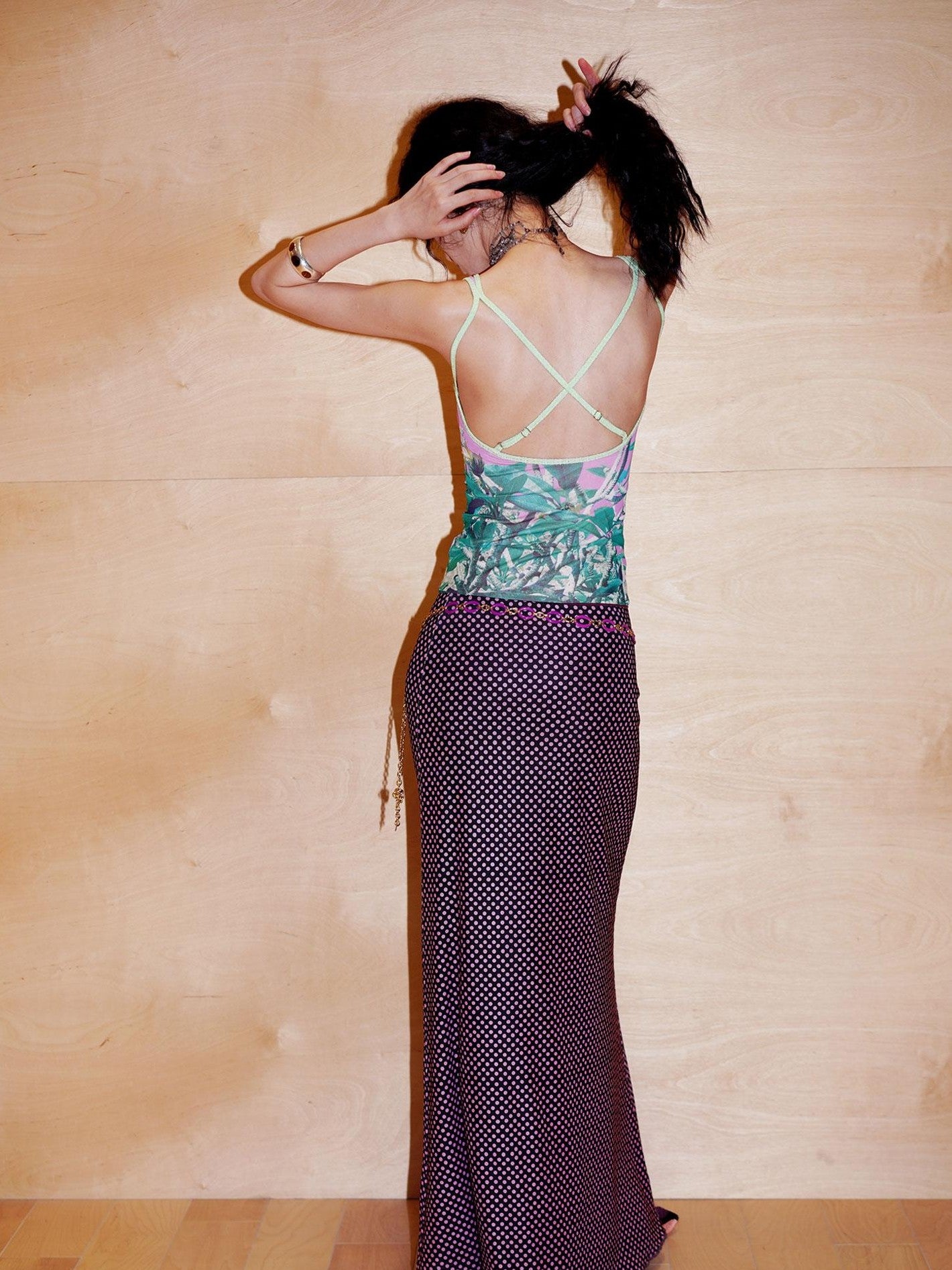 badtaste Polka Dot Contrast Print Mesh Tulle Slim Fit Women's Mermaid Skirts