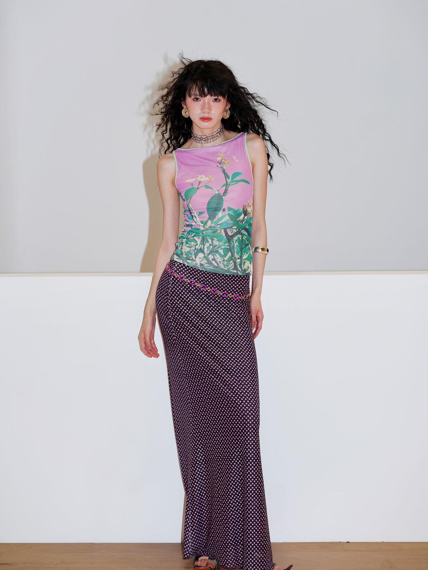badtaste Polka Dot Contrast Print Mesh Tulle Slim Fit Women's Mermaid Skirts