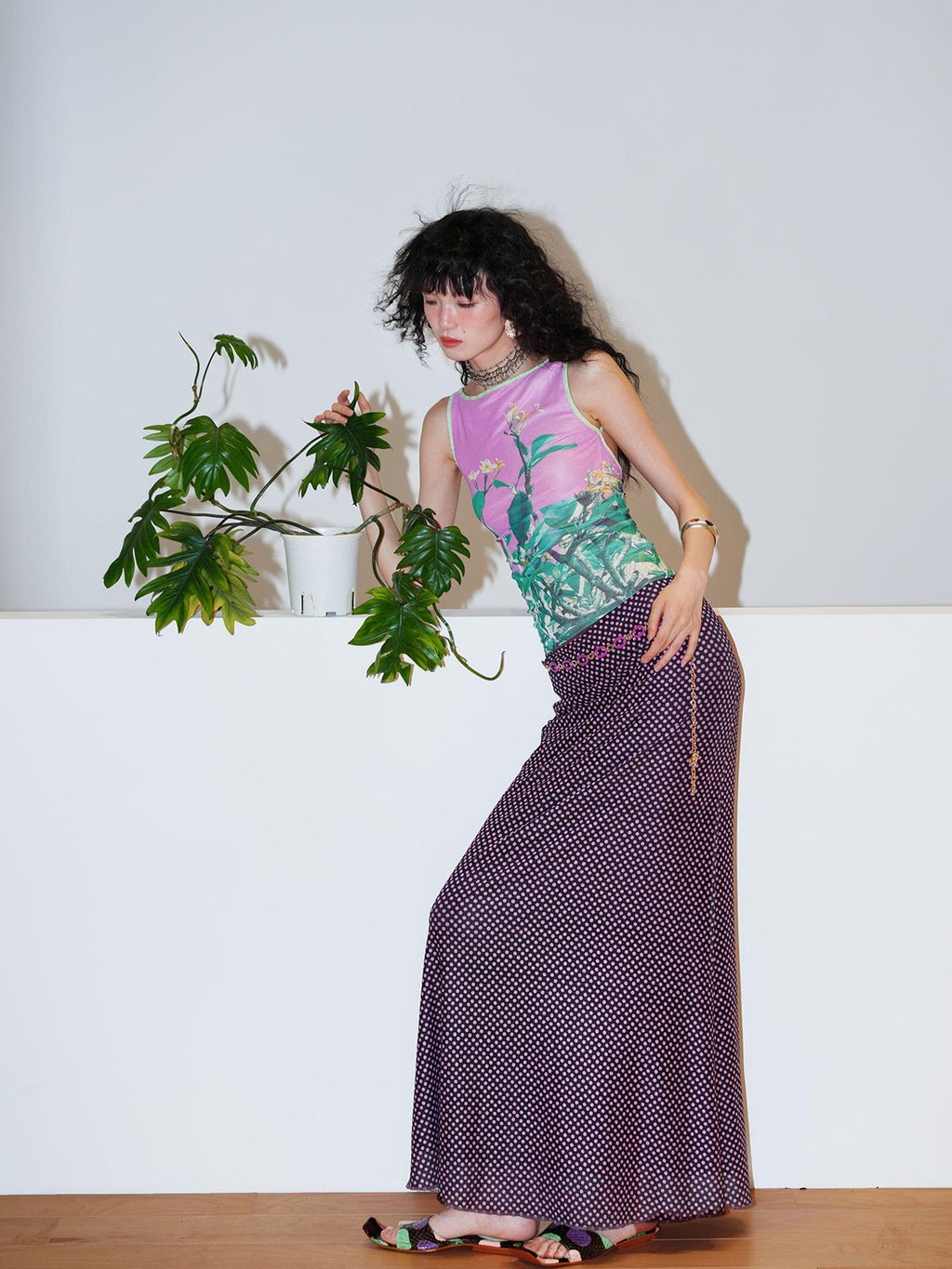 badtaste Polka Dot Contrast Print Mesh Tulle Slim Fit Women's Mermaid Skirts