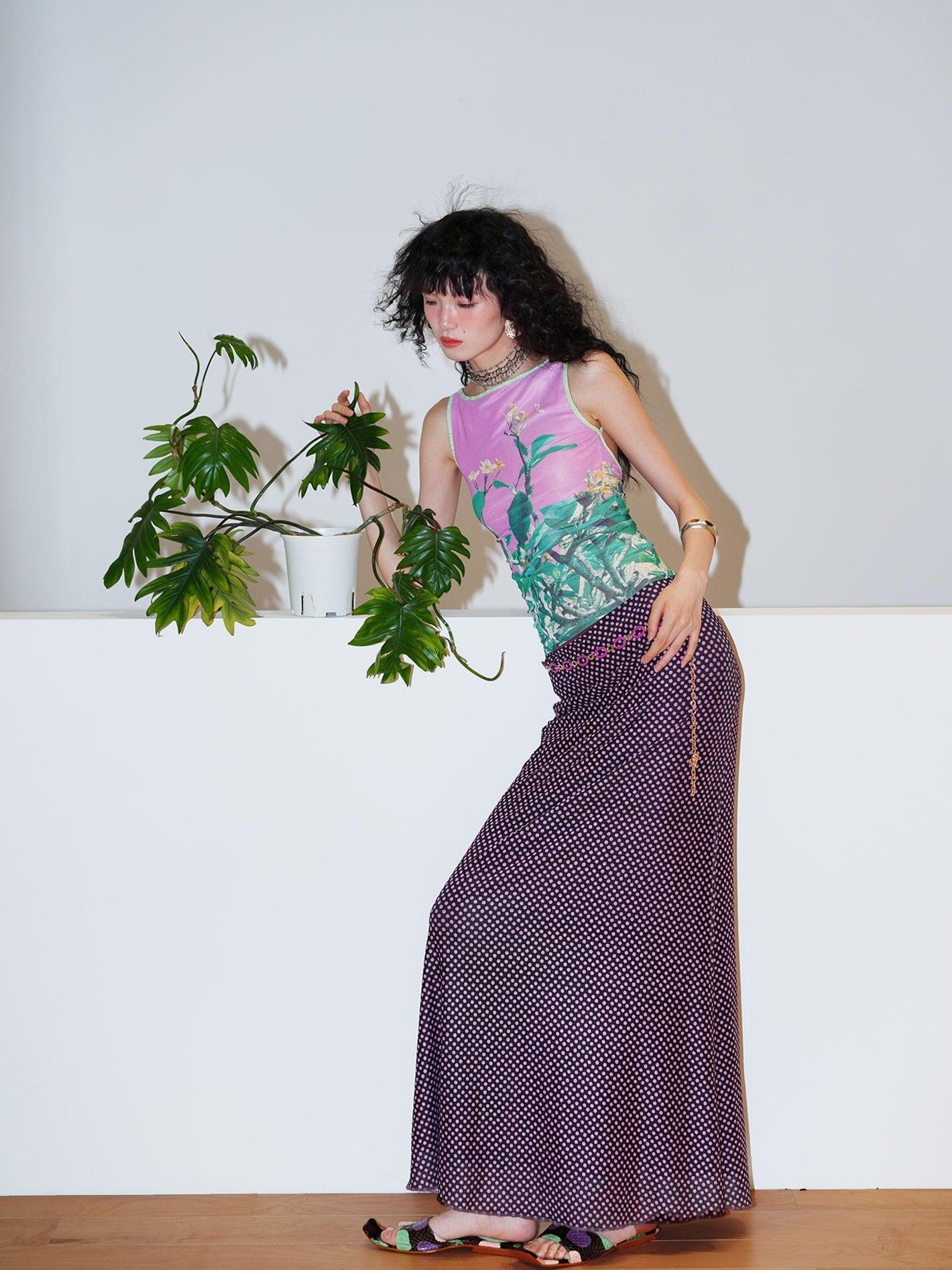 badtaste Polka Dot Contrast Print Mesh Tulle Slim Fit Women's Mermaid Skirts