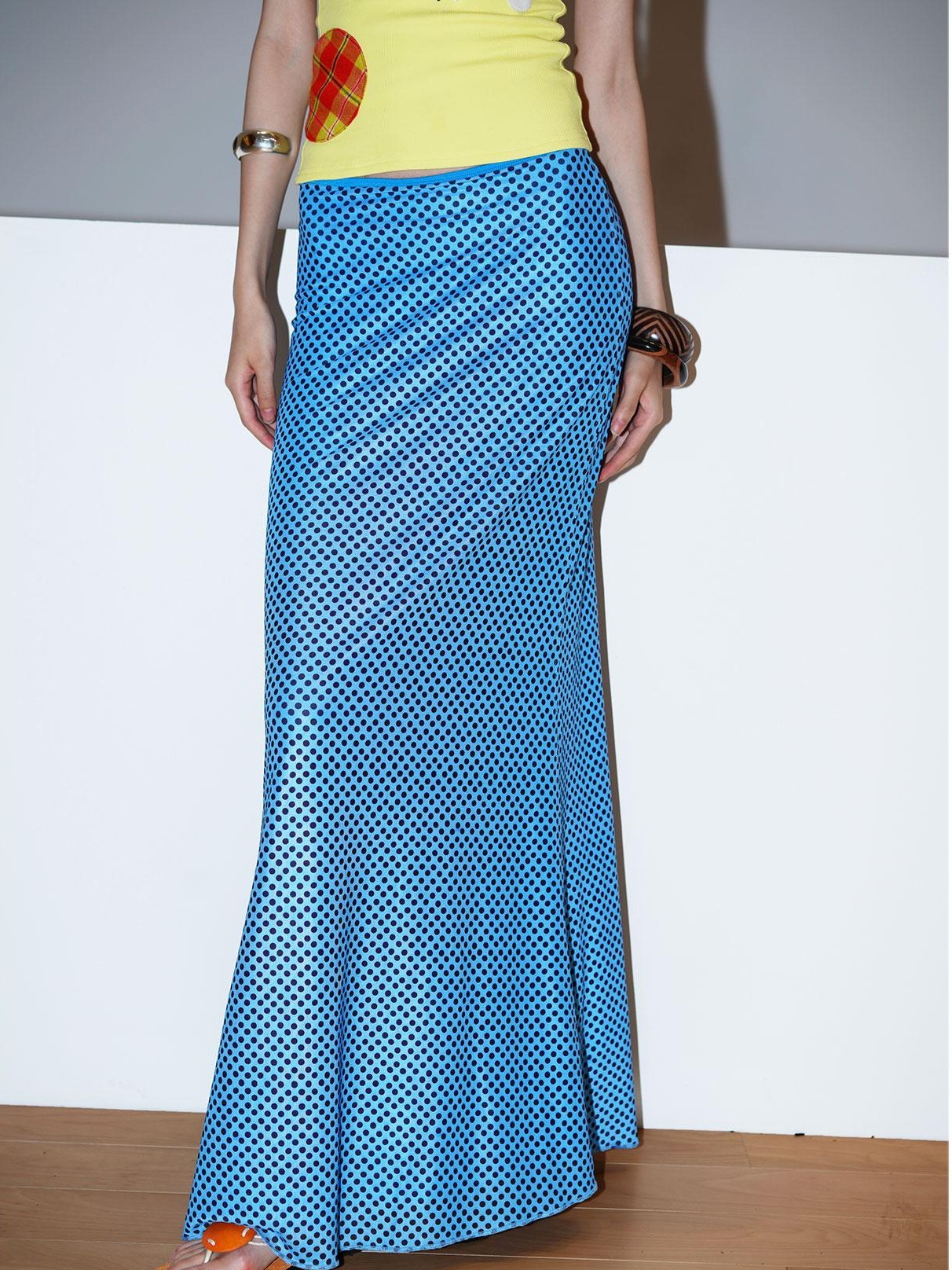 badtaste Polka Dot Contrast Print Mesh Tulle Slim Fit Women's Mermaid Skirts