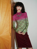 badtaste_Print_Colorblock_Plaid_High_Neck_Knit_Women's_Long_Sleeve_T-shirts_837622158675_MISSTT