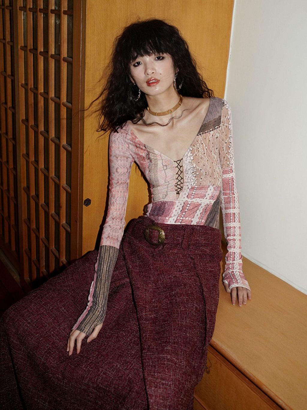 badtaste Printed Cutout Lace Up Faux Layered Women's Casual Maxi Dresses