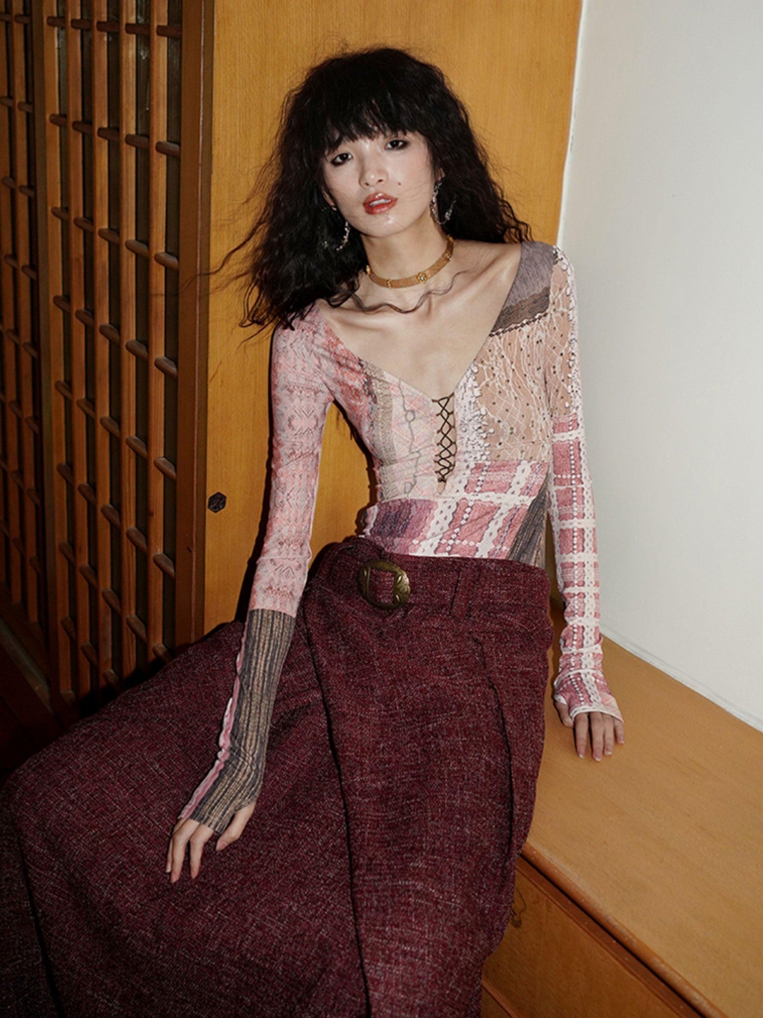 badtaste Printed Cutout Lace Up Faux Layered Women's Casual Maxi Dresses