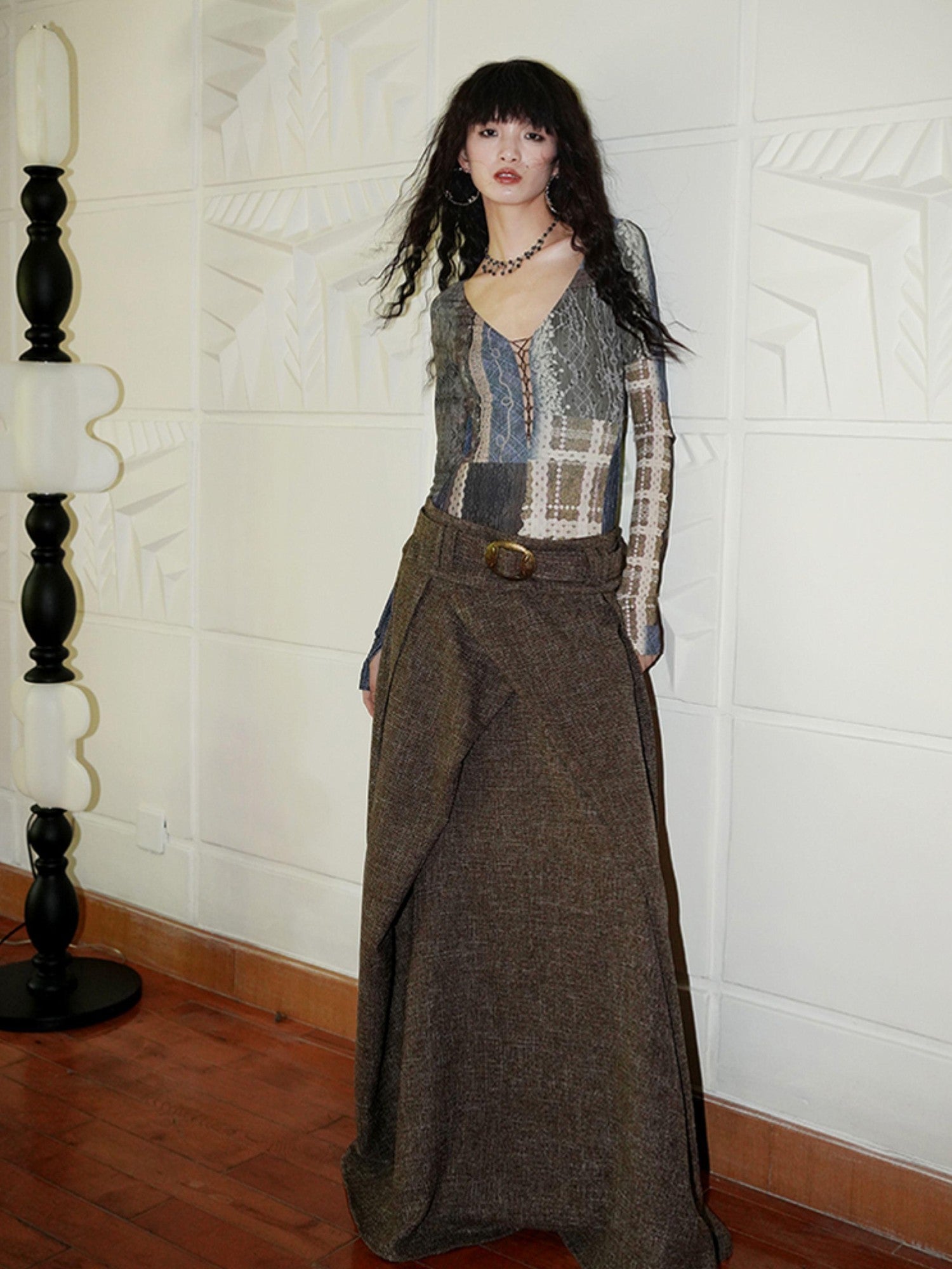 badtaste Printed Cutout Lace Up Faux Layered Women's Casual Maxi Dresses