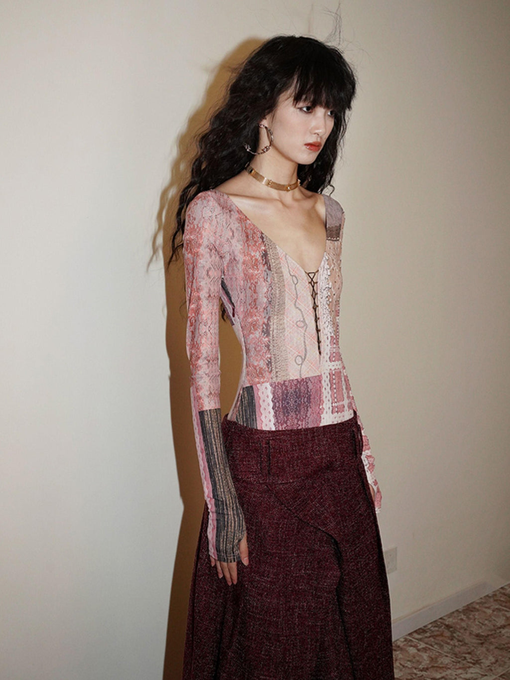 badtaste Printed Cutout Lace Up Faux Layered Women's Casual Maxi Dresses