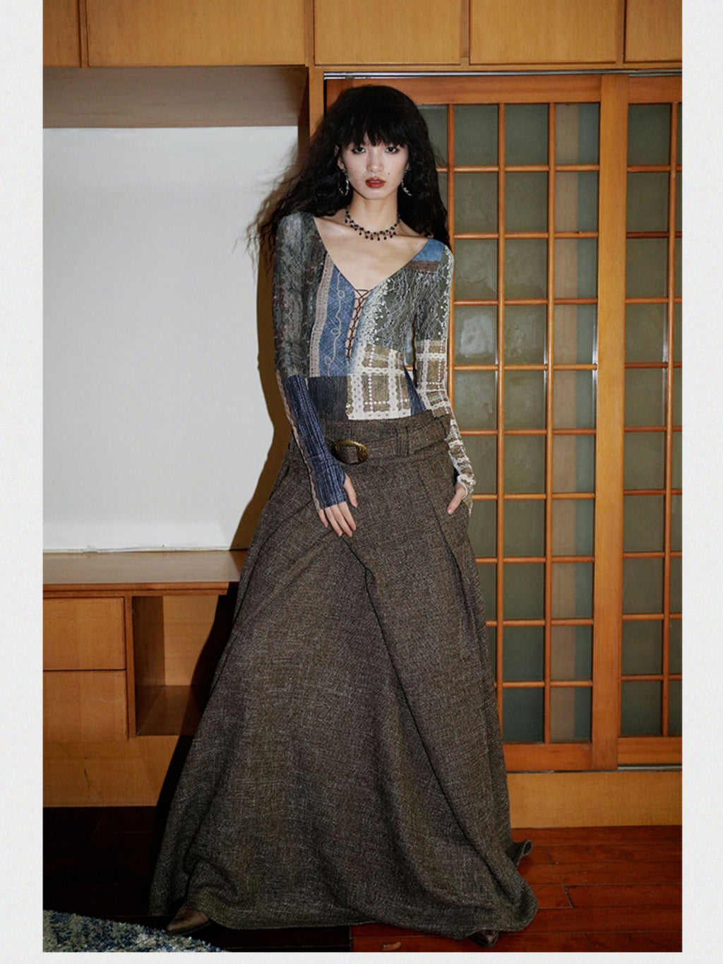 badtaste Printed Cutout Lace Up Faux Layered Women's Casual Maxi Dresses