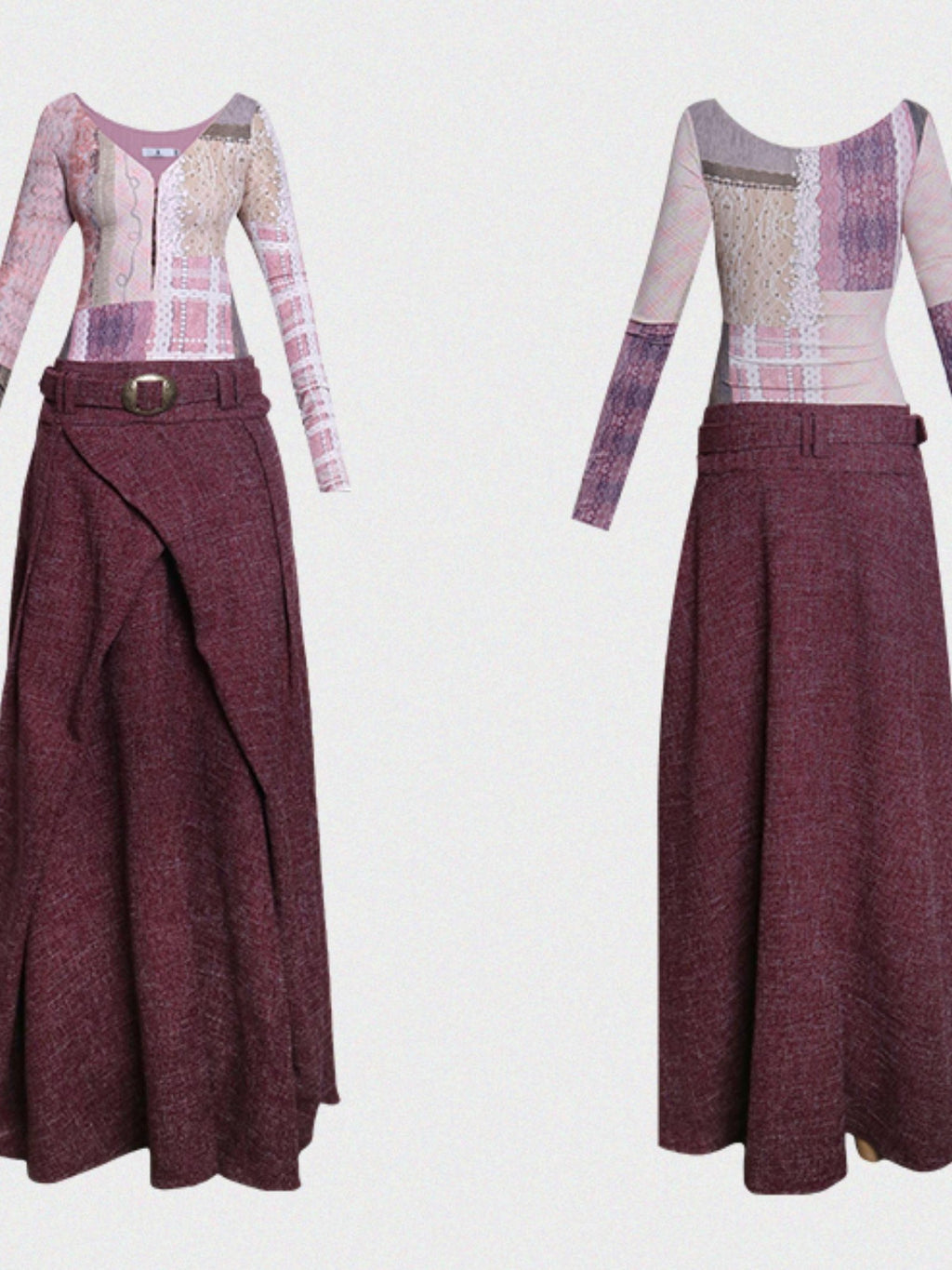 badtaste Printed Cutout Lace Up Faux Layered Women's Casual Maxi Dresses