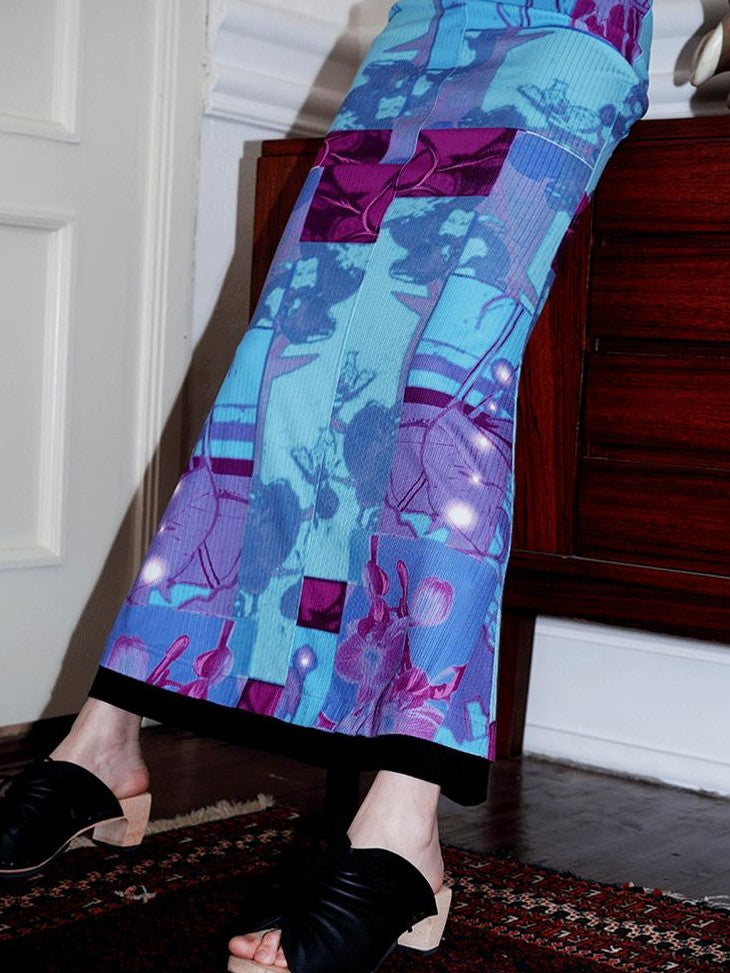 badtaste Printed Hollowout Stand Collar Sleeveless Women's Bodycon Maxi Dresses