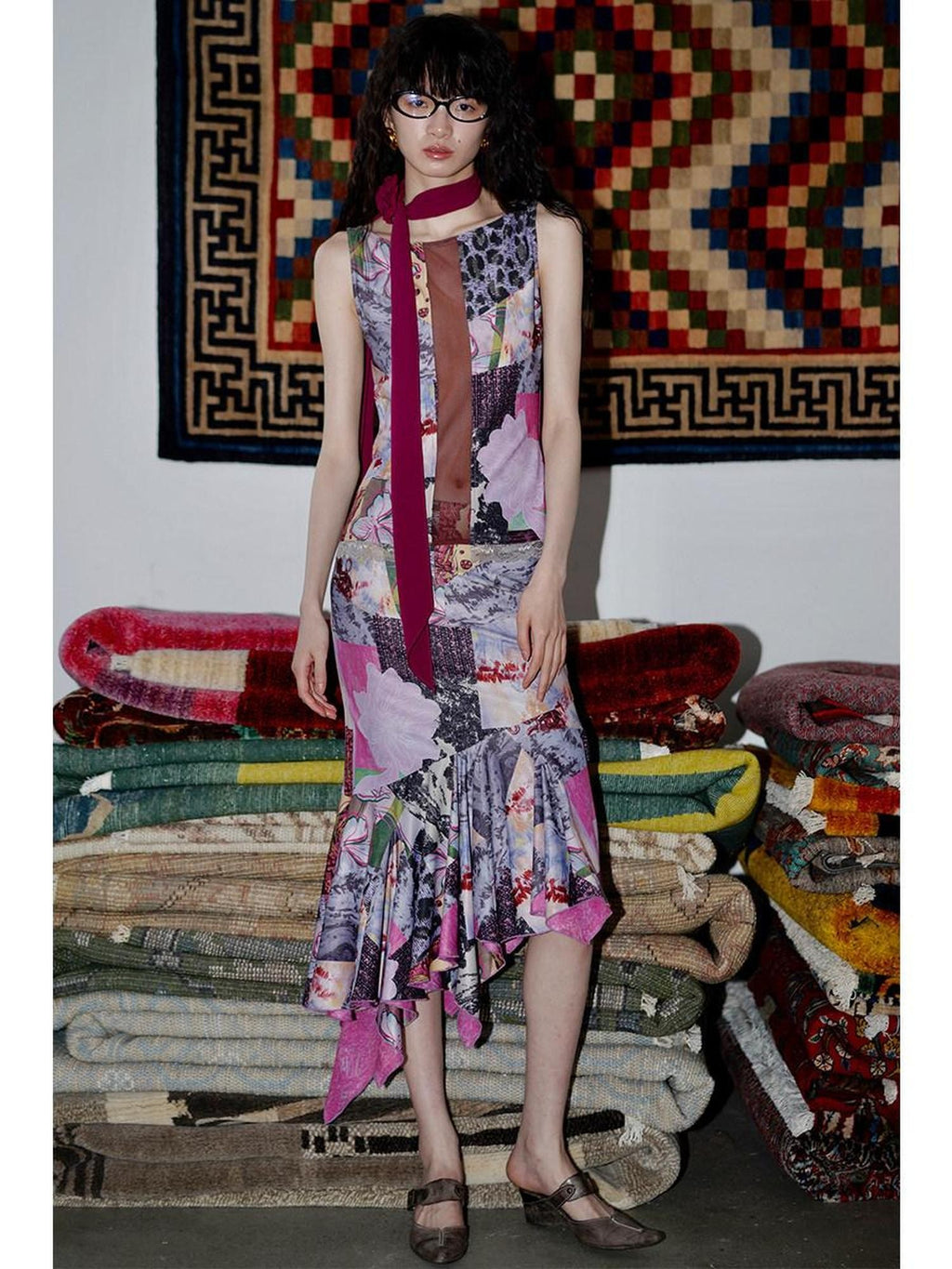 badtaste Printed New Chinese Patchwork Vest Women's Matching Skirt Sets