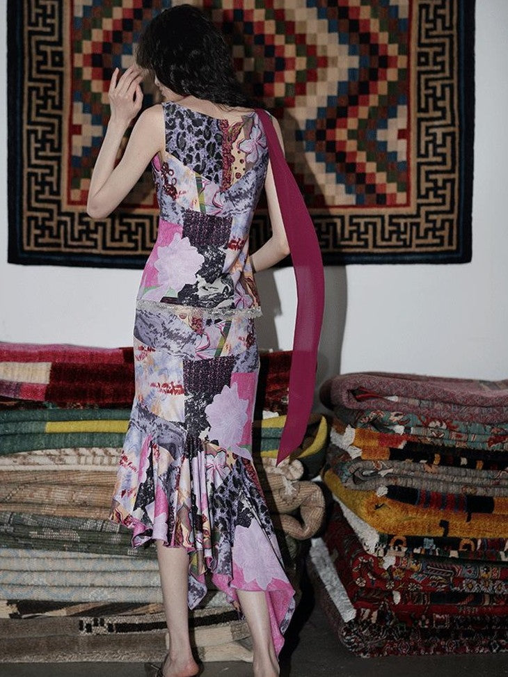 badtaste Printed New Chinese Patchwork Vest Women's Matching Skirt Sets