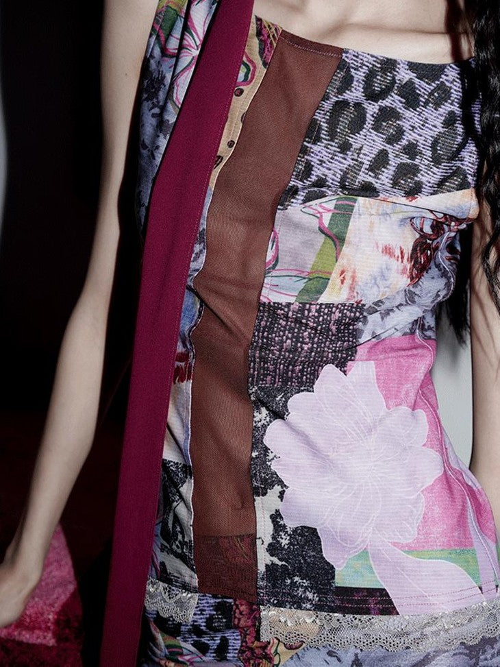 badtaste Printed New Chinese Patchwork Vest Women's Matching Skirt Sets