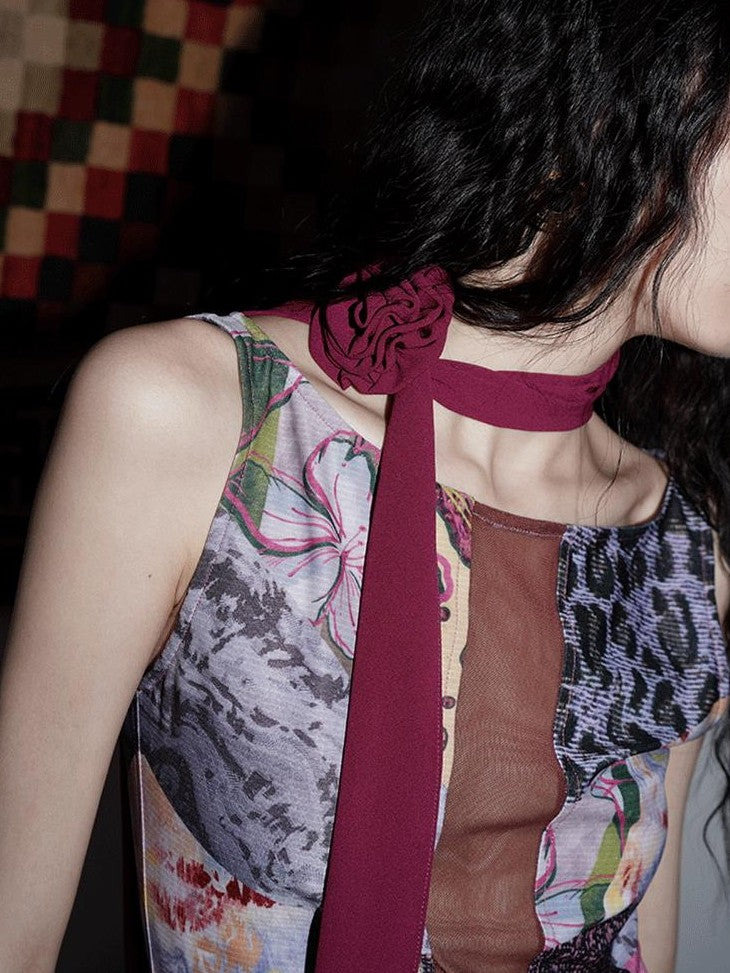 badtaste Printed New Chinese Patchwork Vest Women's Matching Skirt Sets