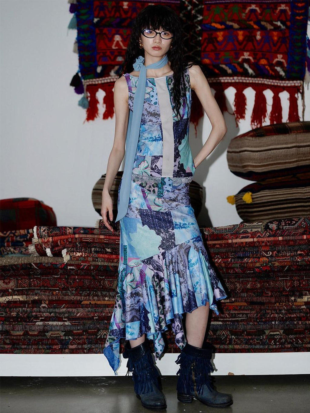 badtaste Printed New Chinese Patchwork Vest Women's Matching Skirt Sets