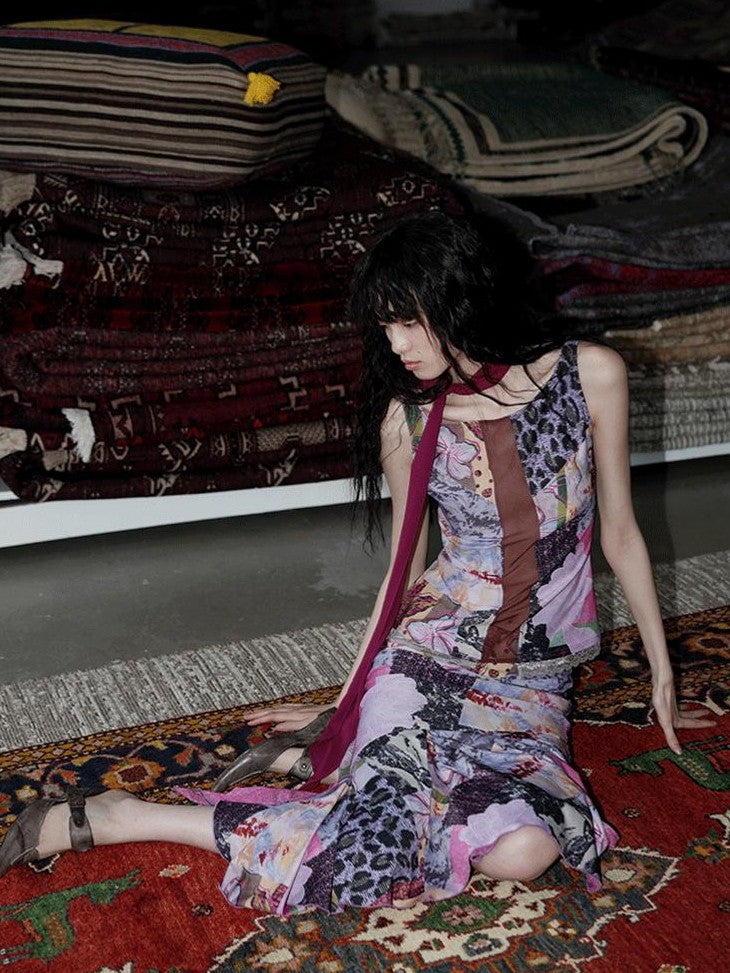 badtaste Printed New Chinese Patchwork Vest Women's Matching Skirt Sets